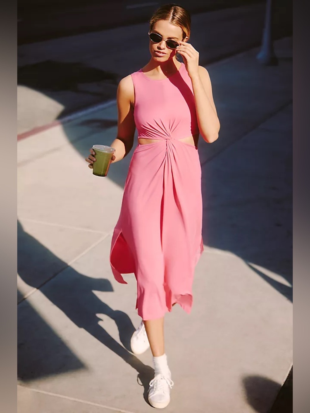 🆕 Beyond Yoga Around the World Dress - Sleeveless Twist Cutout Midi in Coral